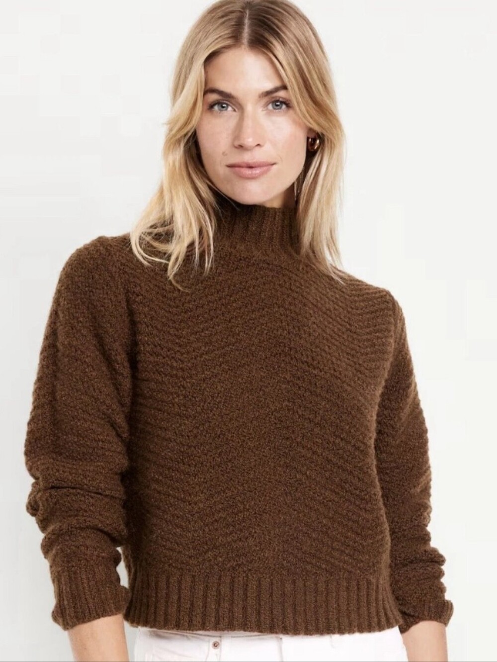 Old Navy Wool Alpaca Blend Brown Chunky Knit Crop Mock Neck Sweater - Women 2X